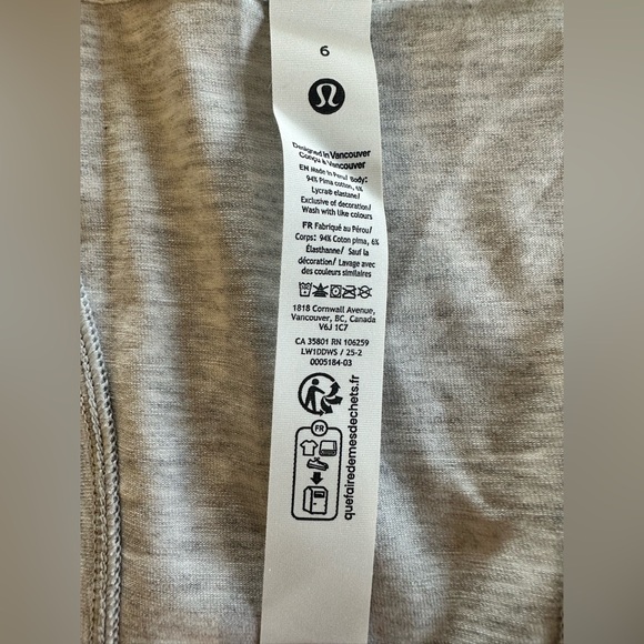 Lululemon Heathered Core Ultra Light Gray Love Tank Top Size 6 NET - Picture 9 of 10
